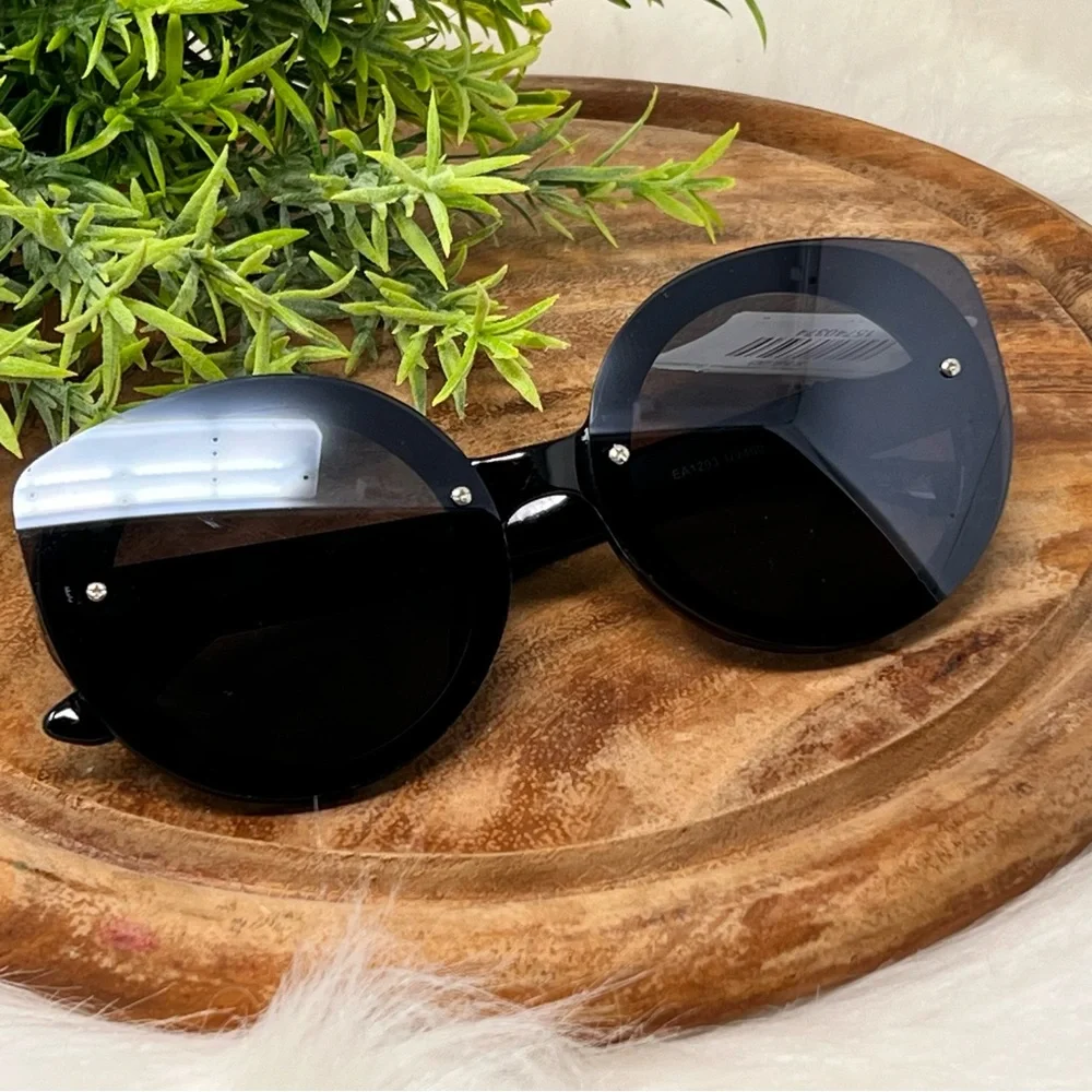 Womens Sunglasses Round Cat Eye Retro Style Flat Mirror Lens Modern Casual - Picture 2 of 4